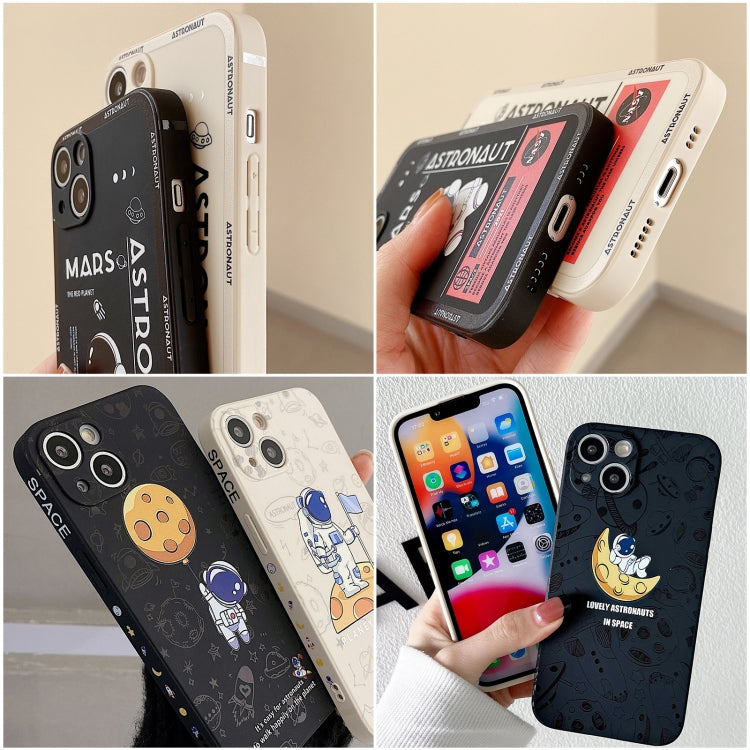 For iPhone 16 Astronaut Pattern Silicone Straight Edge Phone Case(Planet Landing-Black) - iPhone 16 Cases by buy2fix | Online Shopping UK | buy2fix