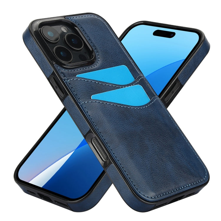 For iPhone 16 Pro Max Litchi Leather Skin Card Slots Phone Case(Blue) - iPhone 16 Pro Max Cases by buy2fix | Online Shopping UK | buy2fix