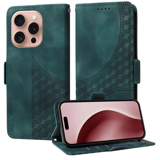 For iPhone 16 Pro Embossed Rhombus Starry Leather Phone Case(Green) - iPhone 16 Pro Cases by buy2fix | Online Shopping UK | buy2fix