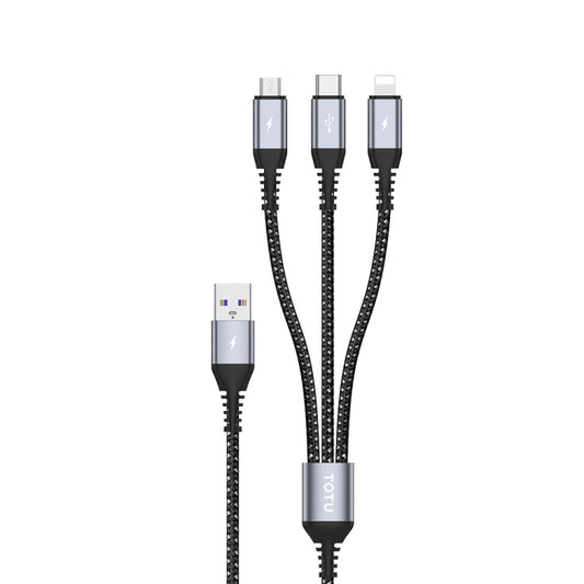 TOTU CB-5-3 3 in 1 17.5W USB to 8 Pin+Micro USB+USB-C/Type-C Multifunctional Data Cable, Length: 1.2m(Grey) - Multifunction Cable by TOTUDESIGN | Online Shopping UK | buy2fix