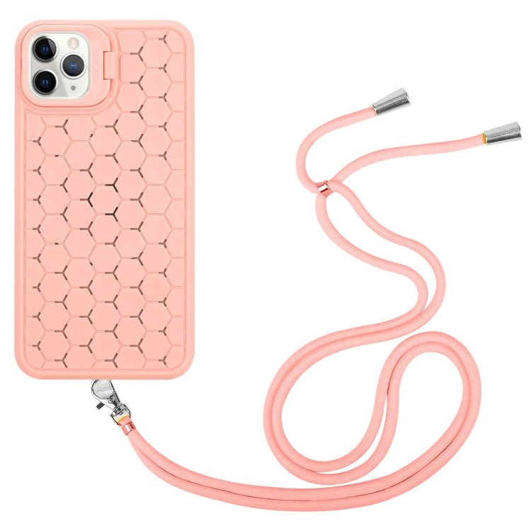 For iPhone 14 Pro Honeycomb Radiating Lens Holder Magsafe Phone Case with Lanyard(Pink) - iPhone 14 Pro Cases by buy2fix | Online Shopping UK | buy2fix