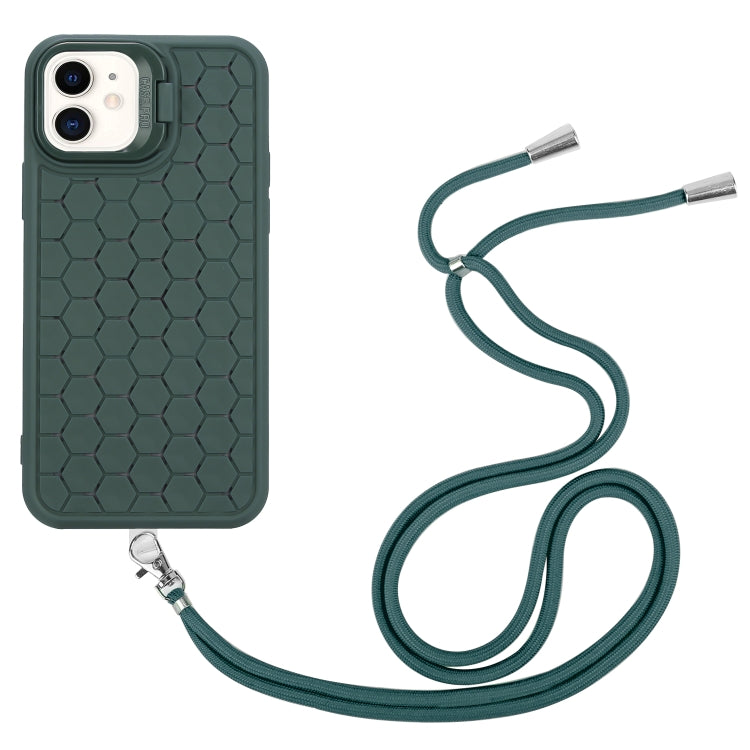 For iPhone 11 Honeycomb Radiating Lens Holder Magsafe Phone Case with Lanyard(Green) - iPhone 11 Cases by buy2fix | Online Shopping UK | buy2fix