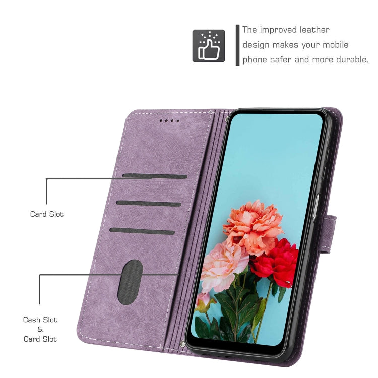 For OnePlus 12 Skin Feel Stripe Pattern Leather Phone Case with Lanyard(Purple) - OnePlus Cases by buy2fix | Online Shopping UK | buy2fix