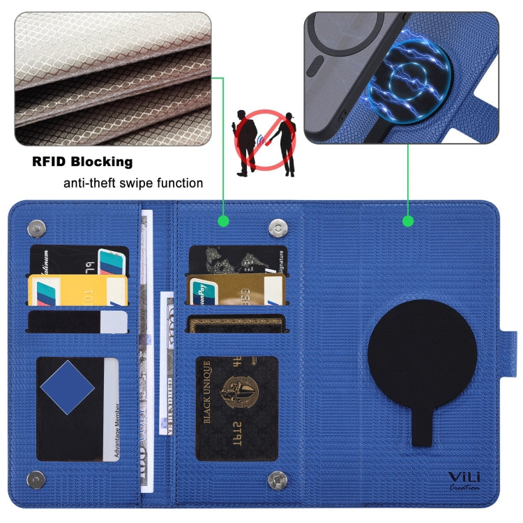 For iPhone 15 Pro Max ViLi GHA Series Shockproof MagSafe RFID Leather Attraction Horizontal Flip Phone Case(Blue) - iPhone 15 Pro Max Cases by ViLi | Online Shopping UK | buy2fix