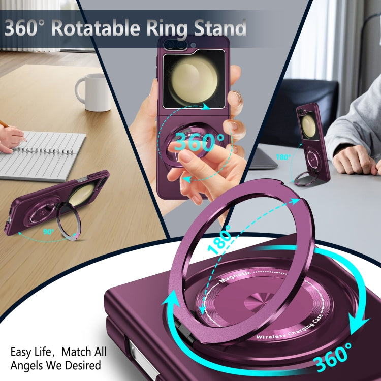 For Samsung Galaxy Z Flip4 5G 360 Degree Rotating Holder MagSafe PC Full Coverage Shockproof Phone Case(Purple) - Galaxy Z Flip4 5G Cases by buy2fix | Online Shopping UK | buy2fix