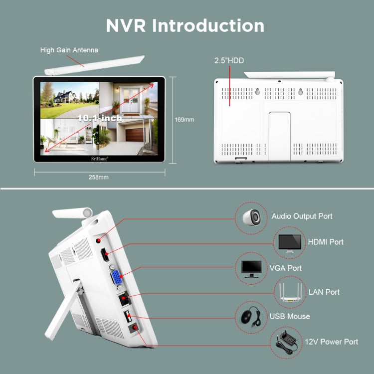 SriHome NVS010-IPC056 Ultra HD 4 Channel WiFi Network Video Recorder Set(AU Plug) - Digital Video Recorder by SriHome | Online Shopping UK | buy2fix