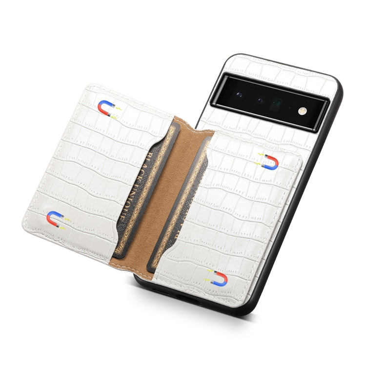 For Google Pixel 6 Pro Crocodile Texture Card Bag Design Full Coverage Phone Case(White) - Google Cases by buy2fix | Online Shopping UK | buy2fix