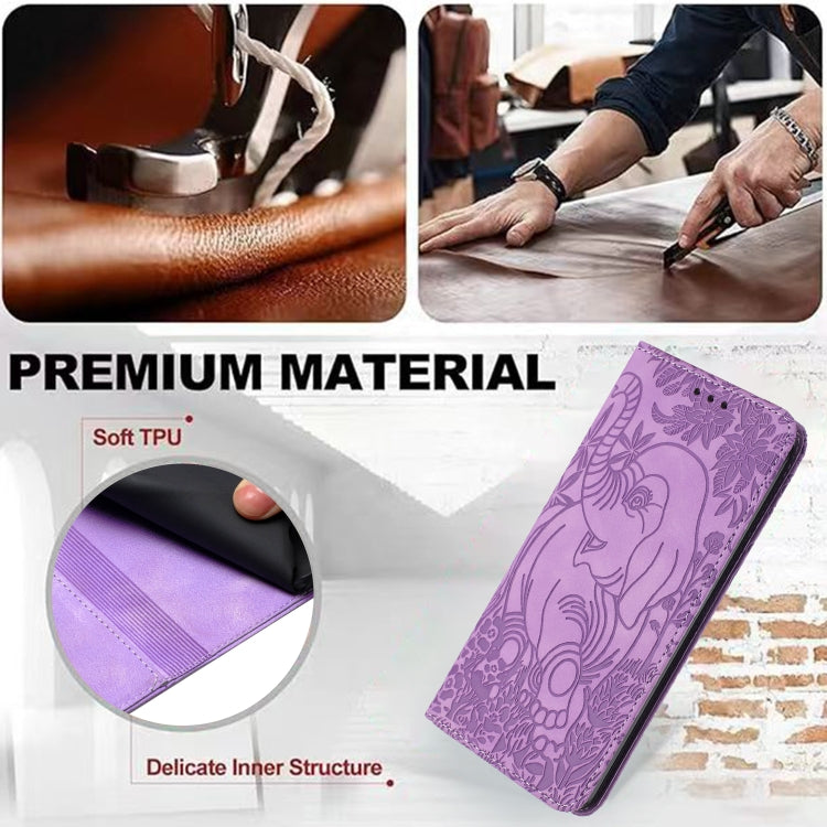 For iPhone 16 Retro Elephant Embossed Leather Phone Case(Purple) - iPhone 16 Cases by buy2fix | Online Shopping UK | buy2fix