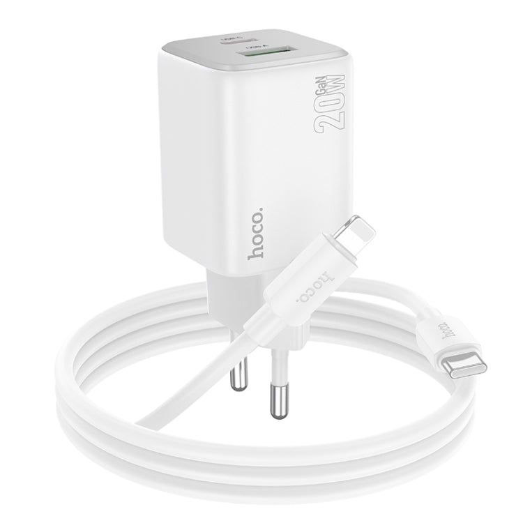 hoco N41 Almighty PD20W Type-C + QC3.0 USB Charger with Type-C to 8 Pin Cable, EU Plug(White) - USB Charger by hoco | Online Shopping UK | buy2fix