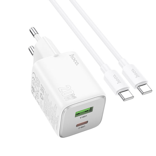 hoco N41 Almighty PD20W Type-C + QC3.0 USB Charger with Type-C to Type-C Cable, EU Plug(White) - USB Charger by hoco | Online Shopping UK | buy2fix
