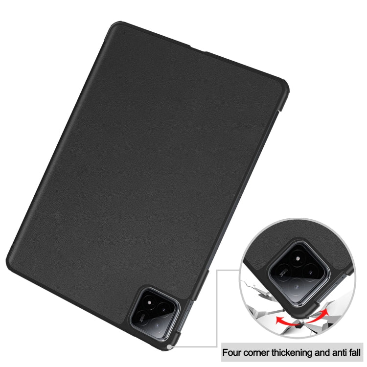 For Xiaomi Pad 6S Pro Custer Pure Color 3-Fold Holder Smart Leather Tablet Case(Black) - More Tablet Cases by buy2fix | Online Shopping UK | buy2fix