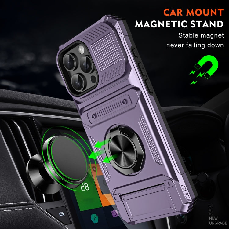 For iPhone 16 Pro TPU+PC Shockproof Card Phone Case with Metal Ring Holder(Purple) - iPhone 16 Pro Cases by buy2fix | Online Shopping UK | buy2fix