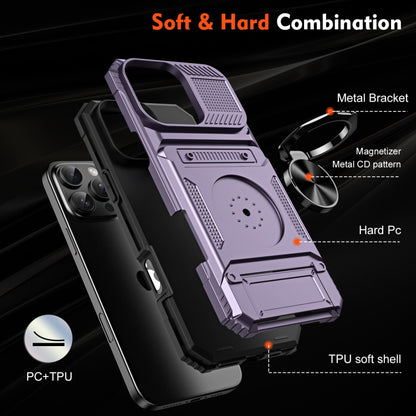 For iPhone 16 Pro TPU+PC Shockproof Card Phone Case with Metal Ring Holder(Purple) - iPhone 16 Pro Cases by buy2fix | Online Shopping UK | buy2fix