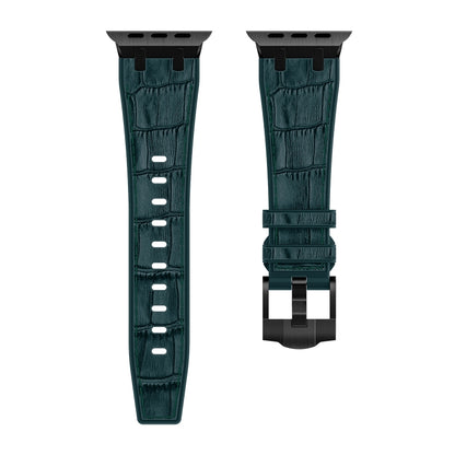 For Apple Watch SE 2023 40mm Crocodile Texture Liquid Silicone Watch Band(Black Deep Green) - Watch Bands by buy2fix | Online Shopping UK | buy2fix