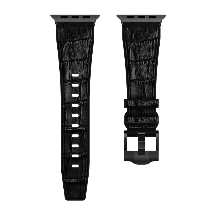 For Apple Watch Series 7 41mm Crocodile Texture Liquid Silicone Watch Band(Black Black) - Watch Bands by buy2fix | Online Shopping UK | buy2fix