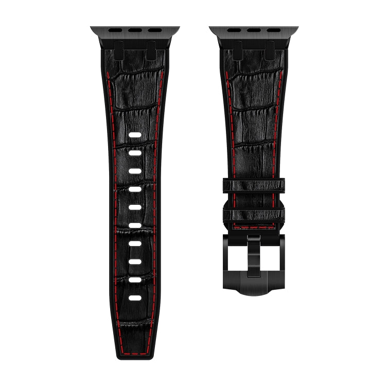 For Apple Watch Series 4 40mm Crocodile Texture Liquid Silicone Watch Band(Black Red Black) - Watch Bands by buy2fix | Online Shopping UK | buy2fix