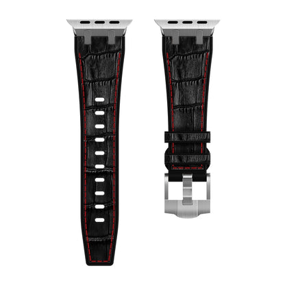 For Apple Watch Series 3 42mm Crocodile Texture Liquid Silicone Watch Band(Silver Red Black) - Watch Bands by buy2fix | Online Shopping UK | buy2fix