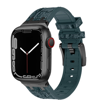 For Apple Watch Series 2 42mm Crocodile Texture Liquid Silicone Watch Band(Black Deep Green) - Watch Bands by buy2fix | Online Shopping UK | buy2fix