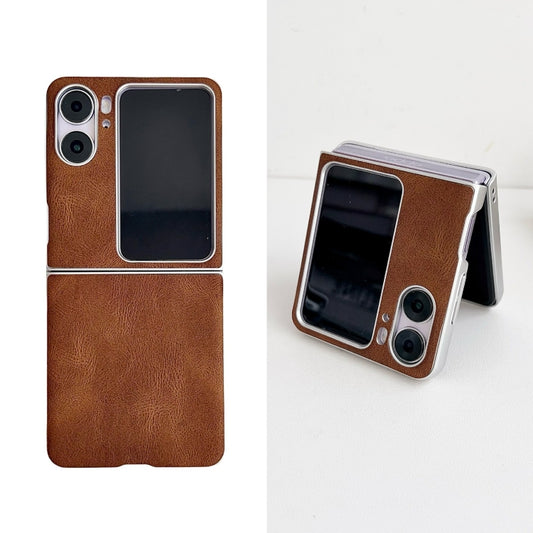 For OPPO Find N2 Flip Skin Feel Leather Texture Pearlescent Paint Shockproof Phone Case(Brown) - Find N2 Flip Cases by buy2fix | Online Shopping UK | buy2fix