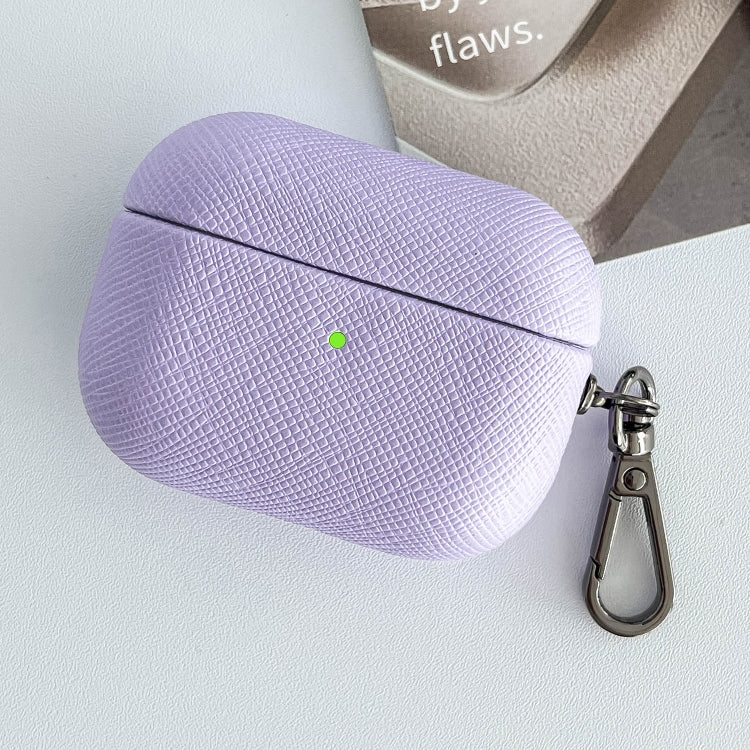 For AirPods Pro 2 Cross Texture PU Leather Bluetooth Earphone Protective Case(Purple) - For AirPods Pro 2 by buy2fix | Online Shopping UK | buy2fix