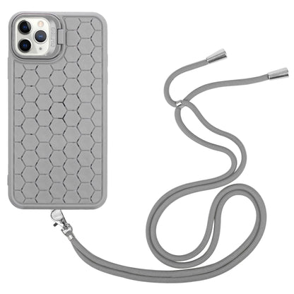 For iPhone 16 Pro Honeycomb Radiating Holder TPU Phone Case with Lanyard(Grey) - iPhone 16 Pro Cases by buy2fix | Online Shopping UK | buy2fix