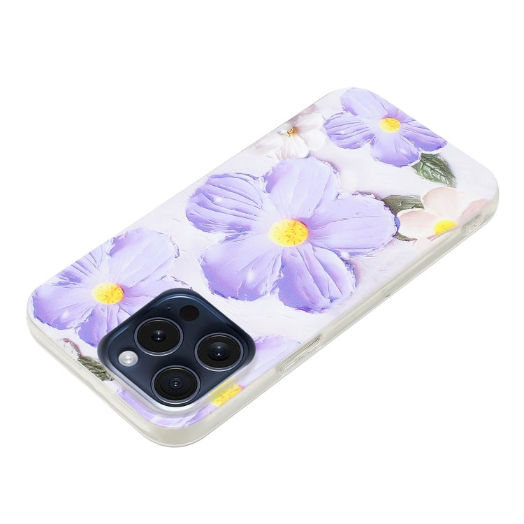 For iPhone 16 Pro Max Colorful Painting Pattern TPU Phone Case(Purple Flowers) - iPhone 16 Pro Max Cases by buy2fix | Online Shopping UK | buy2fix