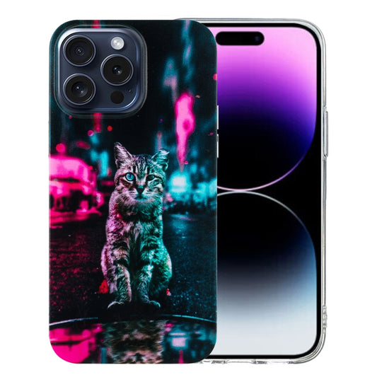 For iPhone 16 Pro Max Colorful Painting Pattern TPU Phone Case(Traffic Light Cat) - iPhone 16 Pro Max Cases by buy2fix | Online Shopping UK | buy2fix