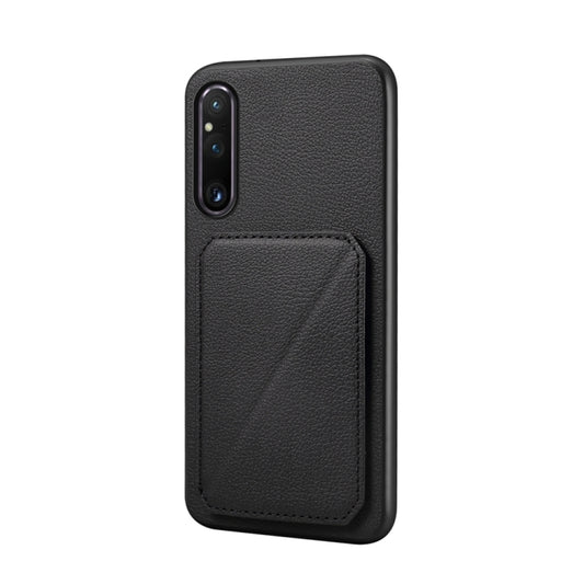 For Sony Xperia 1 V D04 Calf Texture Dual Card Slot Holder Phone Case(Black) - Sony Cases by buy2fix | Online Shopping UK | buy2fix