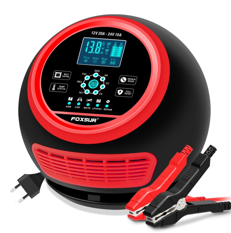 FOXSUR 20A 12V 24V Car / Motorcycle Smart Battery Charger, Plug Type:US Plug(Red) - Battery Charger by FOXSUR | Online Shopping UK | buy2fix