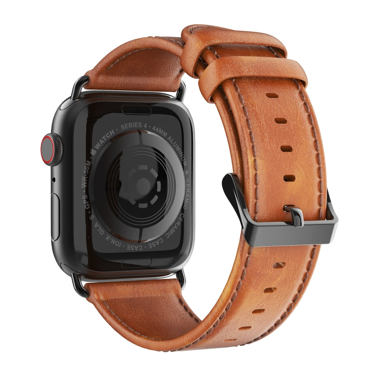 For Apple Watch SE 44mm DUX DUCIS Business Genuine Leather Watch Strap(Khaki) - Watch Bands by DUX DUCIS | Online Shopping UK | buy2fix