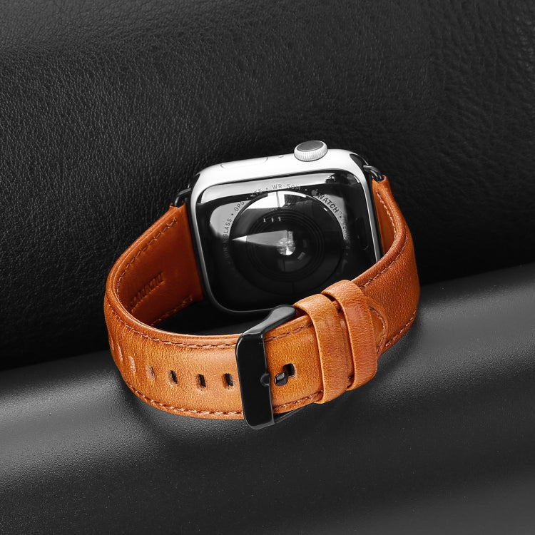 For Apple Watch 38mm DUX DUCIS Business Genuine Leather Watch Strap(Khaki) - Watch Bands by DUX DUCIS | Online Shopping UK | buy2fix