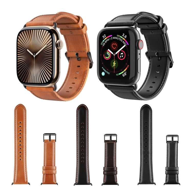 For Apple Watch Series 9 41mm DUX DUCIS Business Genuine Leather Watch Strap(Black) - Watch Bands by DUX DUCIS | Online Shopping UK | buy2fix