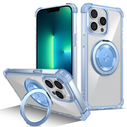 For iPhone 13 Pro Max Gold Shield CD Pattern MagSafe Magnetic Phone Case with Rotating Stand(Transparent Blue) - iPhone 13 Pro Max Cases by buy2fix | Online Shopping UK | buy2fix