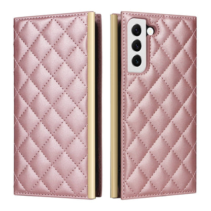 For Samsung Galaxy S22 5G Crossbody Rhombic Sucker Leather Phone Case(Rose Gold) - Galaxy S22 5G Cases by buy2fix | Online Shopping UK | buy2fix