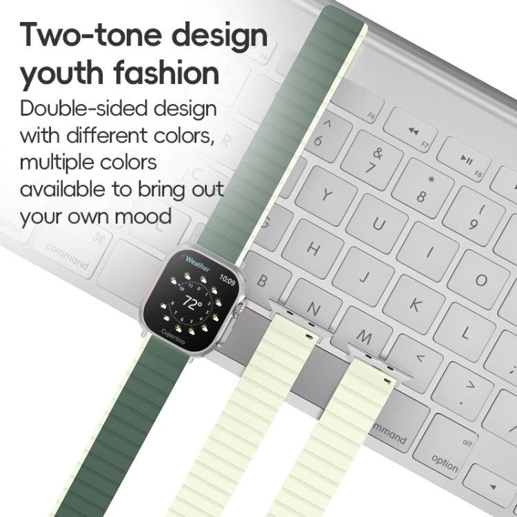 For Apple Watch Series 7 45mm ZGA Two Color Magnetic Silicone Watch Band(Dark Green+Light Green) - Watch Bands by ZGA | Online Shopping UK | buy2fix