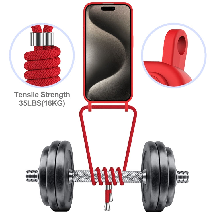 For iPhone 16 Pro Max Integrated Card Bag Solid Color Liquid Silicone Phone Case with Lanyard(Red) - iPhone 16 Pro Max Cases by buy2fix | Online Shopping UK | buy2fix