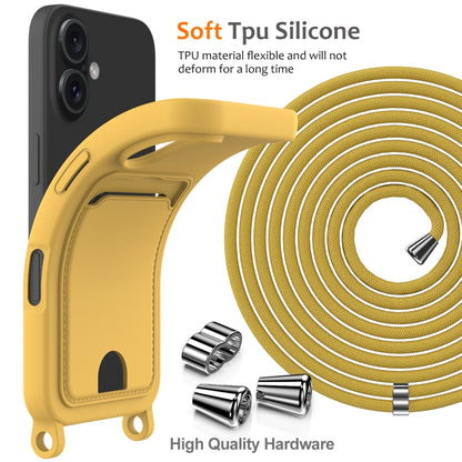 For iPhone 16 Plus Integrated Card Bag Solid Color Liquid Silicone Phone Case with Lanyard(Yellow) - iPhone 16 Plus Cases by buy2fix | Online Shopping UK | buy2fix