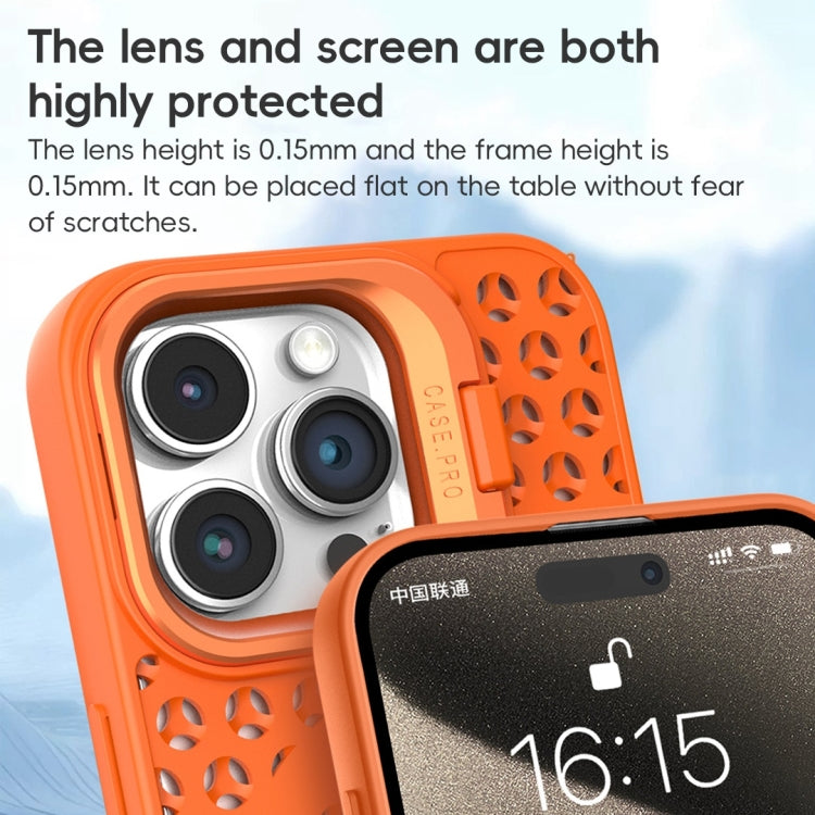 For iPhone 15 Pro Max Hollow Cooling Lens Holder MagSafe Magnetic TPU Phone Case(Orange) - iPhone 15 Pro Max Cases by buy2fix | Online Shopping UK | buy2fix