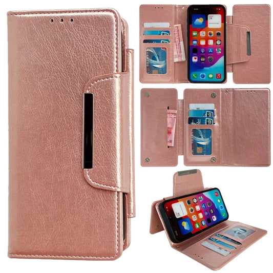 For iPhone 16 Plus Multifunctional Seven Cards Wallet Leather Phone Case(Rose Gold) - iPhone 16 Plus Cases by buy2fix | Online Shopping UK | buy2fix