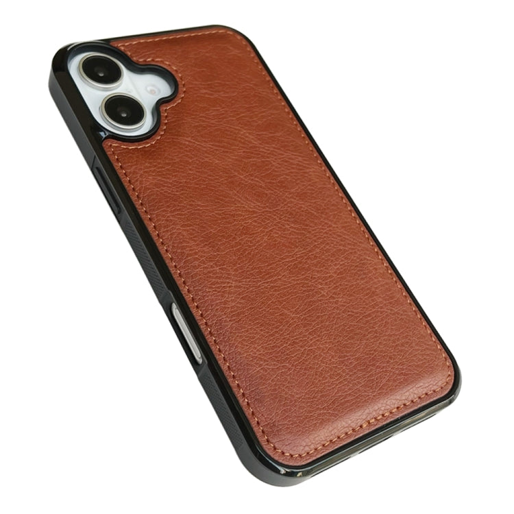 For iPhone 16 Cowhide Texture Back Cover Phone Case(Brown) - iPhone 16 Cases by buy2fix | Online Shopping UK | buy2fix