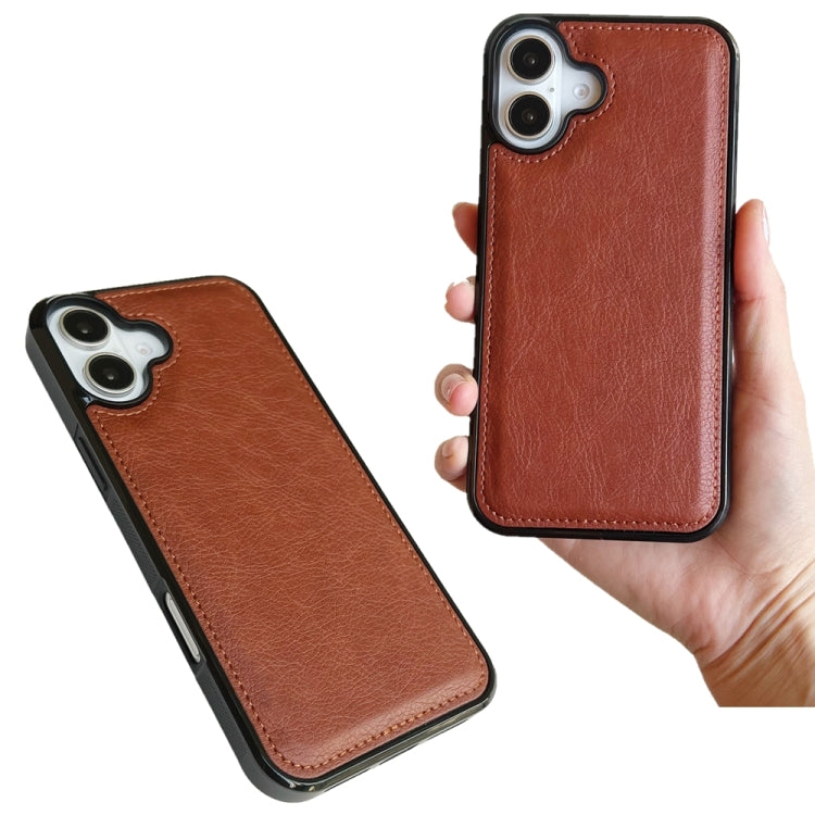 For iPhone 16 Cowhide Texture Back Cover Phone Case(Brown) - iPhone 16 Cases by buy2fix | Online Shopping UK | buy2fix