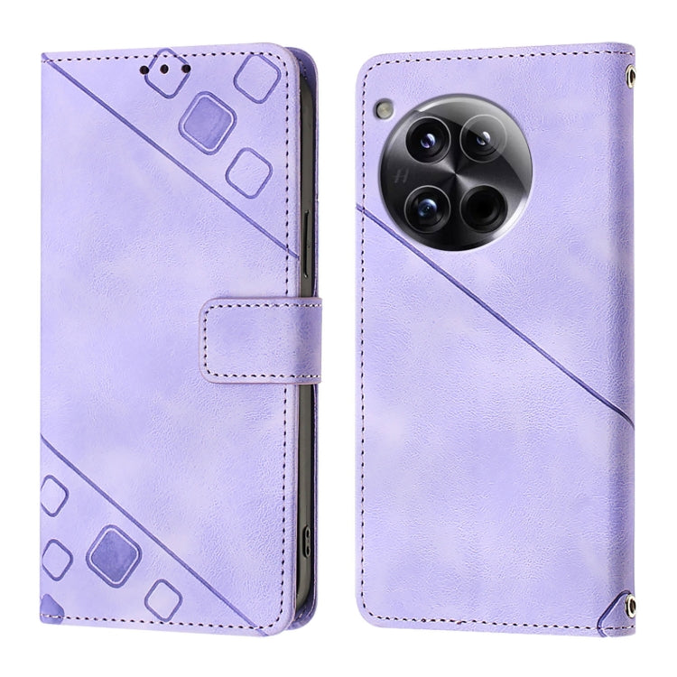 For OnePlus 12 5G Global Skin-feel Embossed Leather Phone Case(Light Purple) - OnePlus Cases by buy2fix | Online Shopping UK | buy2fix