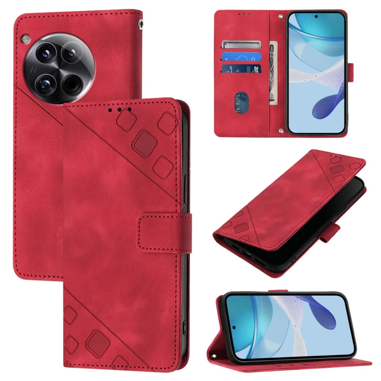 For OnePlus 12 5G Global Skin-feel Embossed Leather Phone Case(Red) - OnePlus Cases by buy2fix | Online Shopping UK | buy2fix