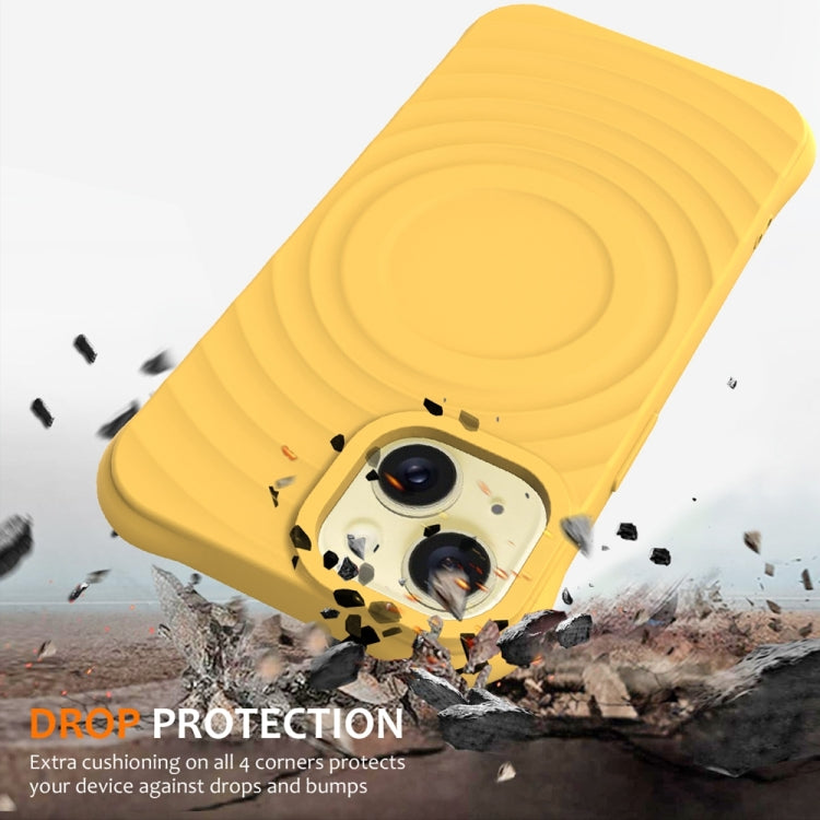 For iPhone 13 mini Wave Texture MagSafe Magnetic Liquid Silicone Phone Case(Yellow) - iPhone 13 mini Cases by buy2fix | Online Shopping UK | buy2fix