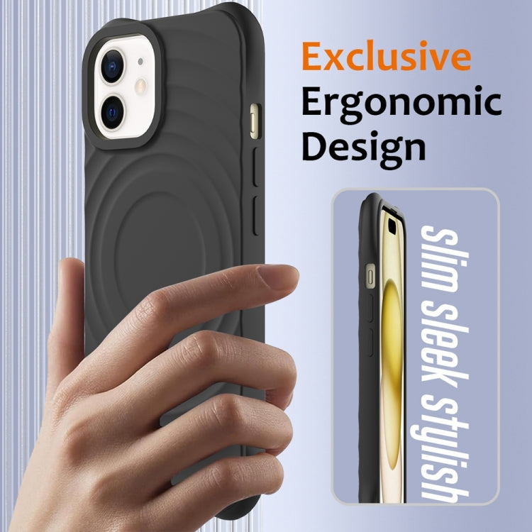 For iPhone 12 Wave Texture MagSafe Magnetic Liquid Silicone Phone Case(Black) - iPhone 12 / 12 Pro Cases by buy2fix | Online Shopping UK | buy2fix