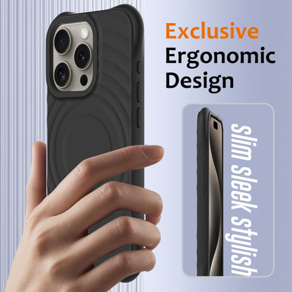 For iPhone 16 Pro Wave Texture MagSafe Magnetic Liquid Silicone Phone Case(Black) - iPhone 16 Pro Cases by buy2fix | Online Shopping UK | buy2fix