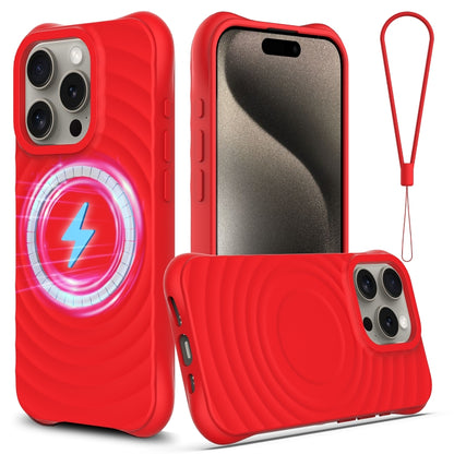 For iPhone 16 Pro Wave Texture MagSafe Magnetic Liquid Silicone Phone Case(Red) - iPhone 16 Pro Cases by buy2fix | Online Shopping UK | buy2fix