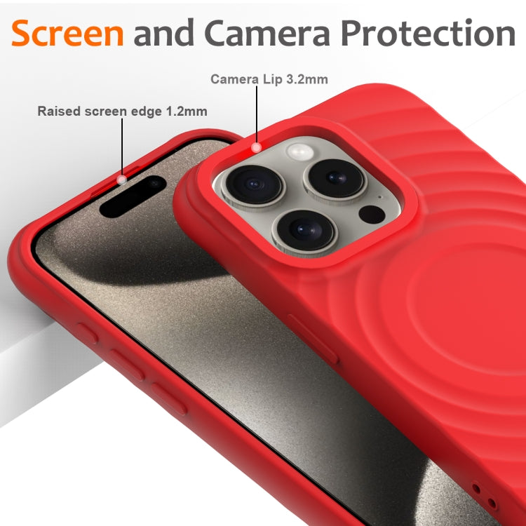 For iPhone 16 Pro Wave Texture MagSafe Magnetic Liquid Silicone Phone Case(Red) - iPhone 16 Pro Cases by buy2fix | Online Shopping UK | buy2fix