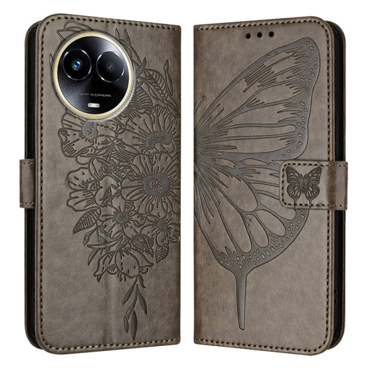 For Realme C67 5G India/Narzo 60x Global Embossed Butterfly Leather Phone Case(Grey) - C67 Cases by buy2fix | Online Shopping UK | buy2fix