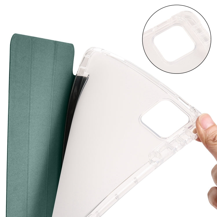 For iPad Pro 13 2024 3-fold Clear TPU Smart Leather Tablet Case with Pen Slot(Dark Green) - iPad Pro 13 2024 Cases by buy2fix | Online Shopping UK | buy2fix